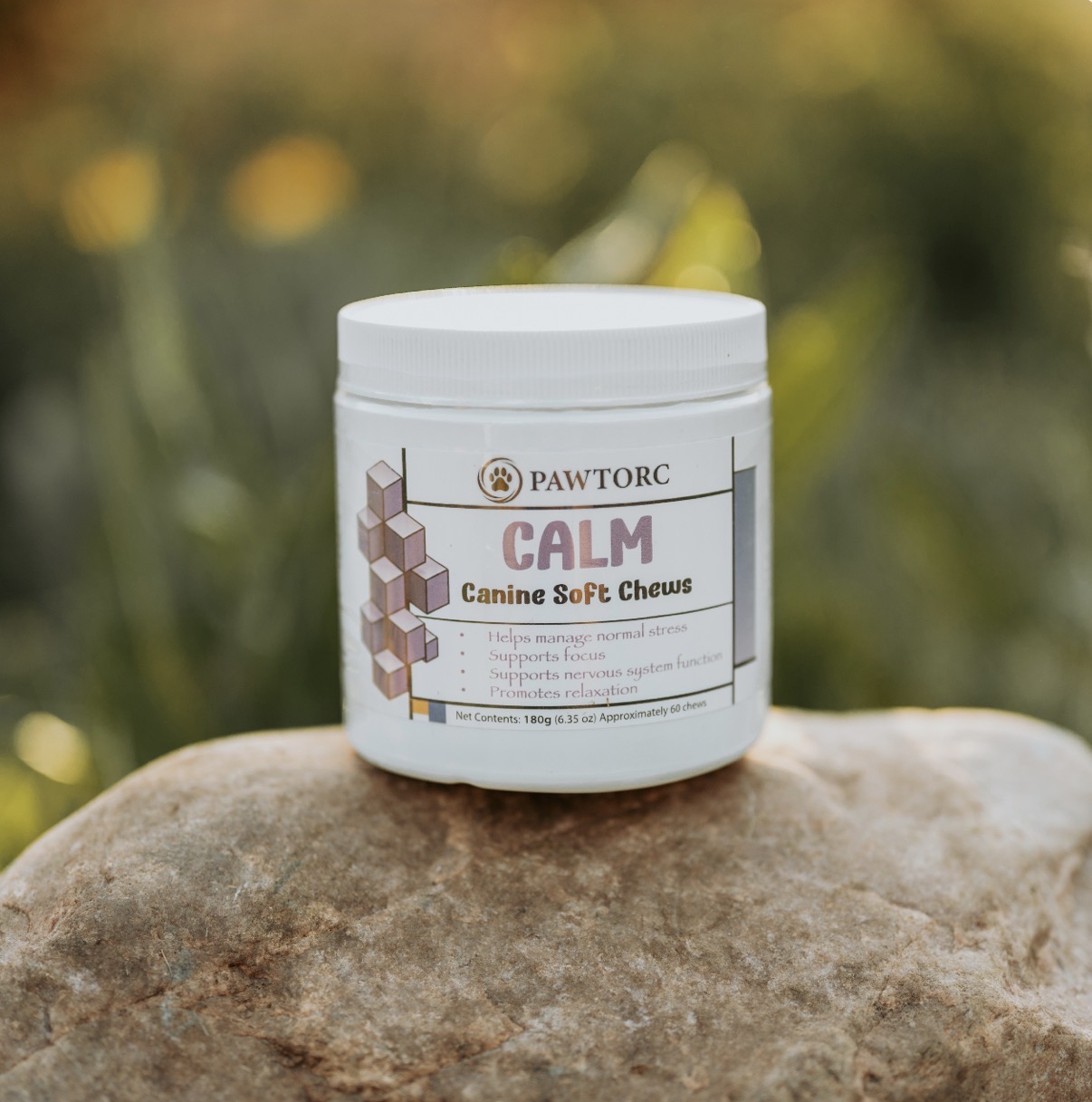 Pawtorc Calm Soft Chews jar — 180g · approx. 60 chews