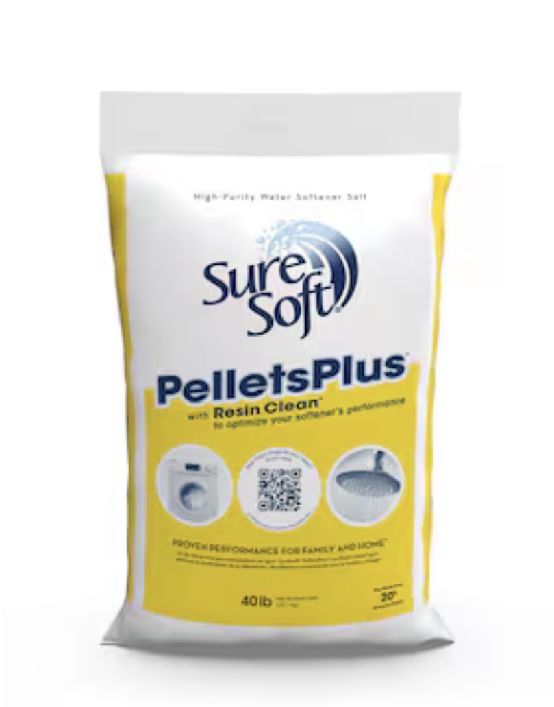 SureSoft PelletsPlus with Resin Clean, 40 lb bag of high-purity water softener salt